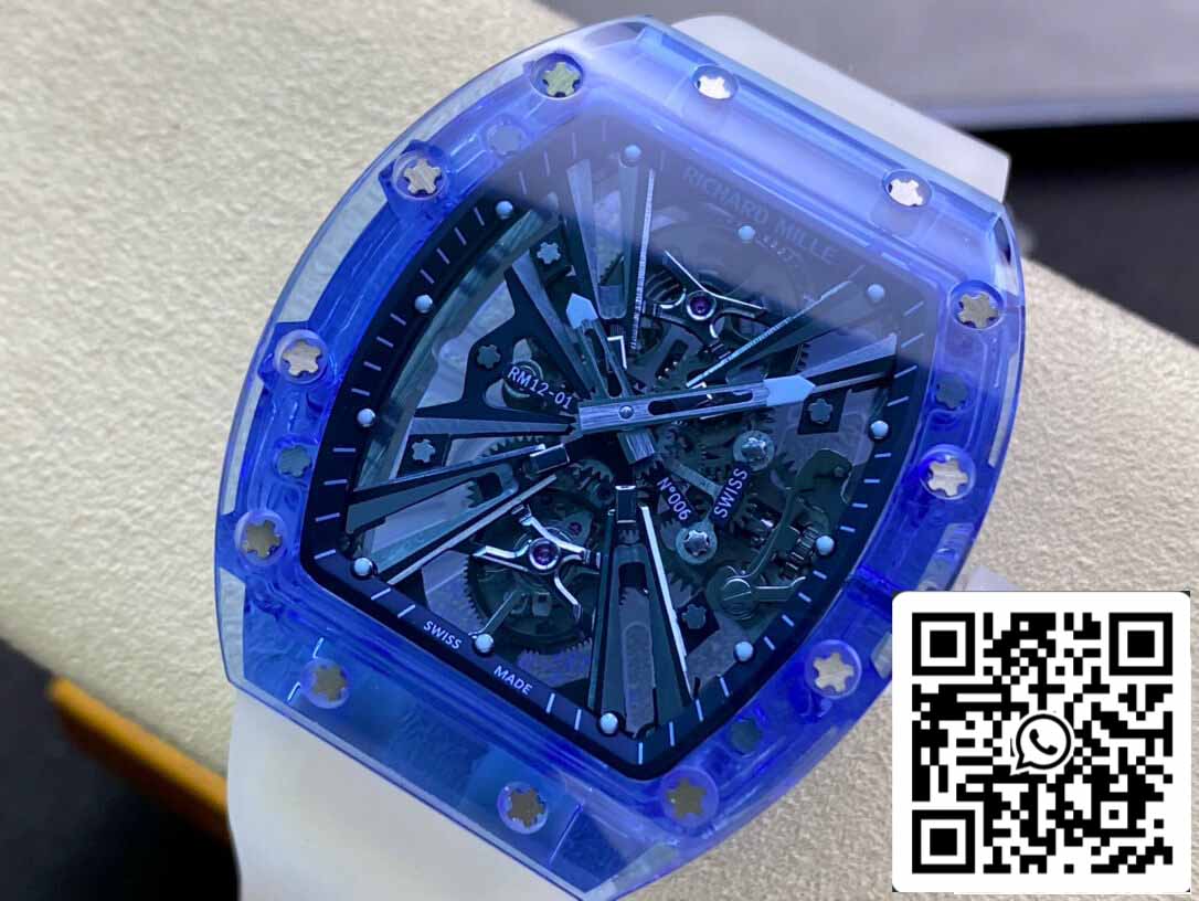 Richard Mille RM12-01 1:1 Melhor Edição RM Fabbrica Tourbillon Safira Versão Transparente
