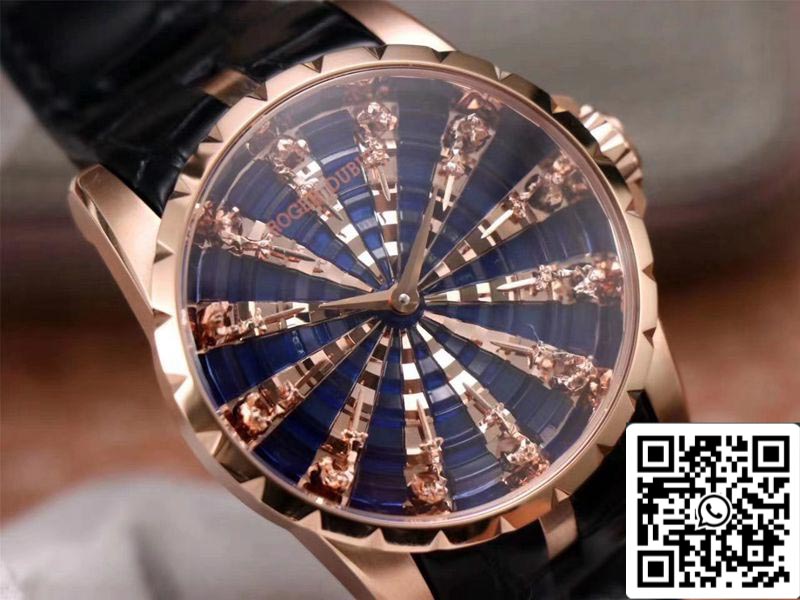 Roger Dubuis Excalibur RDDBEX0684 1:1 Best Edition ZZ Fabbrica Rose Gold Blue Dial Swiss ETA9015