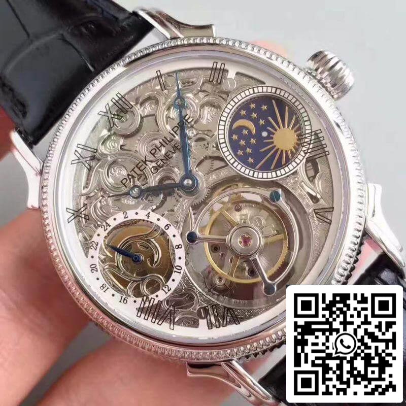 Patek Philippe Tourbillon Moonphase 1:1 Best Edition Swiss Tourbillon Skeleton and White Dial