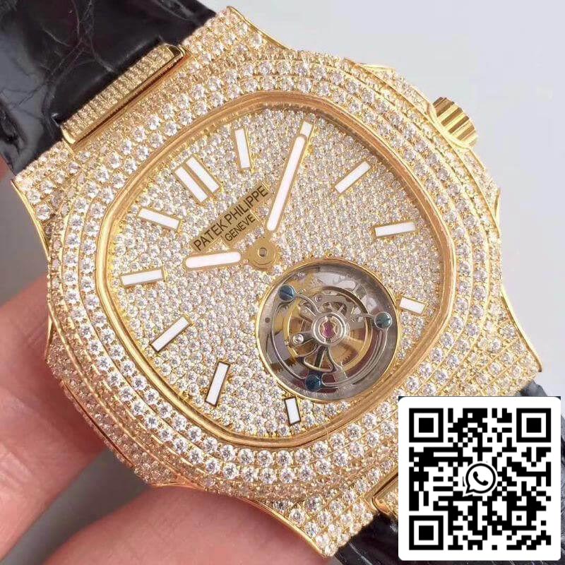 Patek Philippe Nautilus Jumbo Tourbillon 1:1 Best Edition Swiss Tourbillon 18K Yellow Gold Diamond Dial