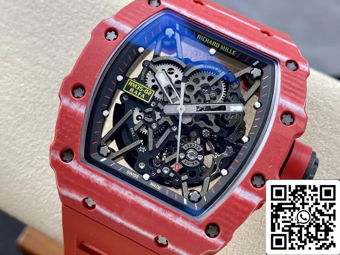 Richard Mille RM35-02 1:1 Best Edition T+ Fabbrica Carbon Fiber Red Rubber cinturino