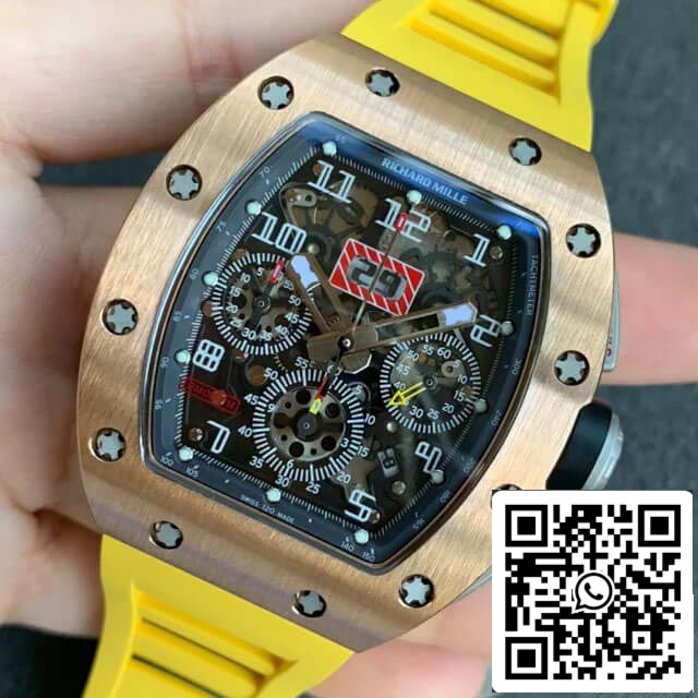 Richard Mille RM011 1:1 Best Edition KV Fabbrica Rose Gold Rubber cinturino