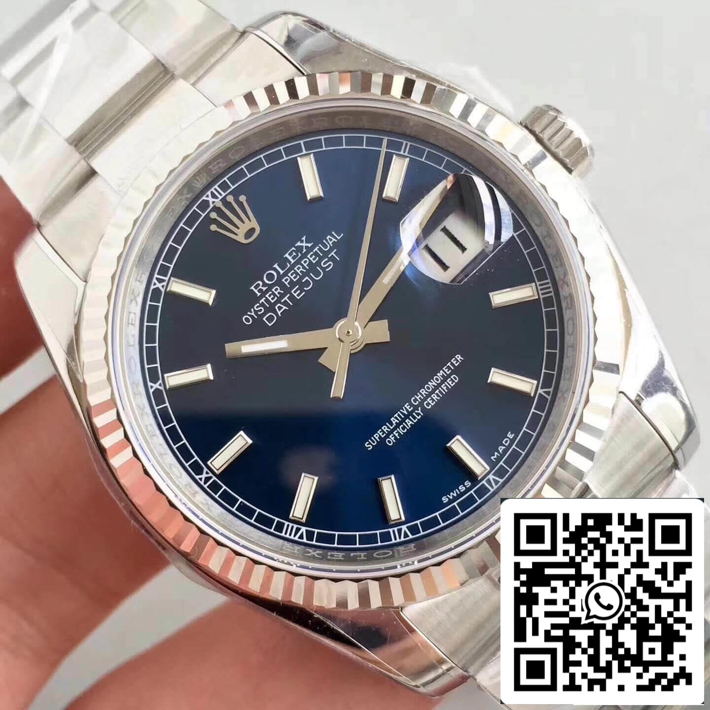 Rolex Datejust 36mm 116234 AR Fabbrica 1:1 edizione migliore Swiss ETA3135 quadrante blu Stick Marker