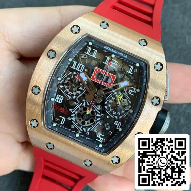 Richard Mille RM011 1:1 Best Edition KV Fabbrica Rose Gold Red cinturino