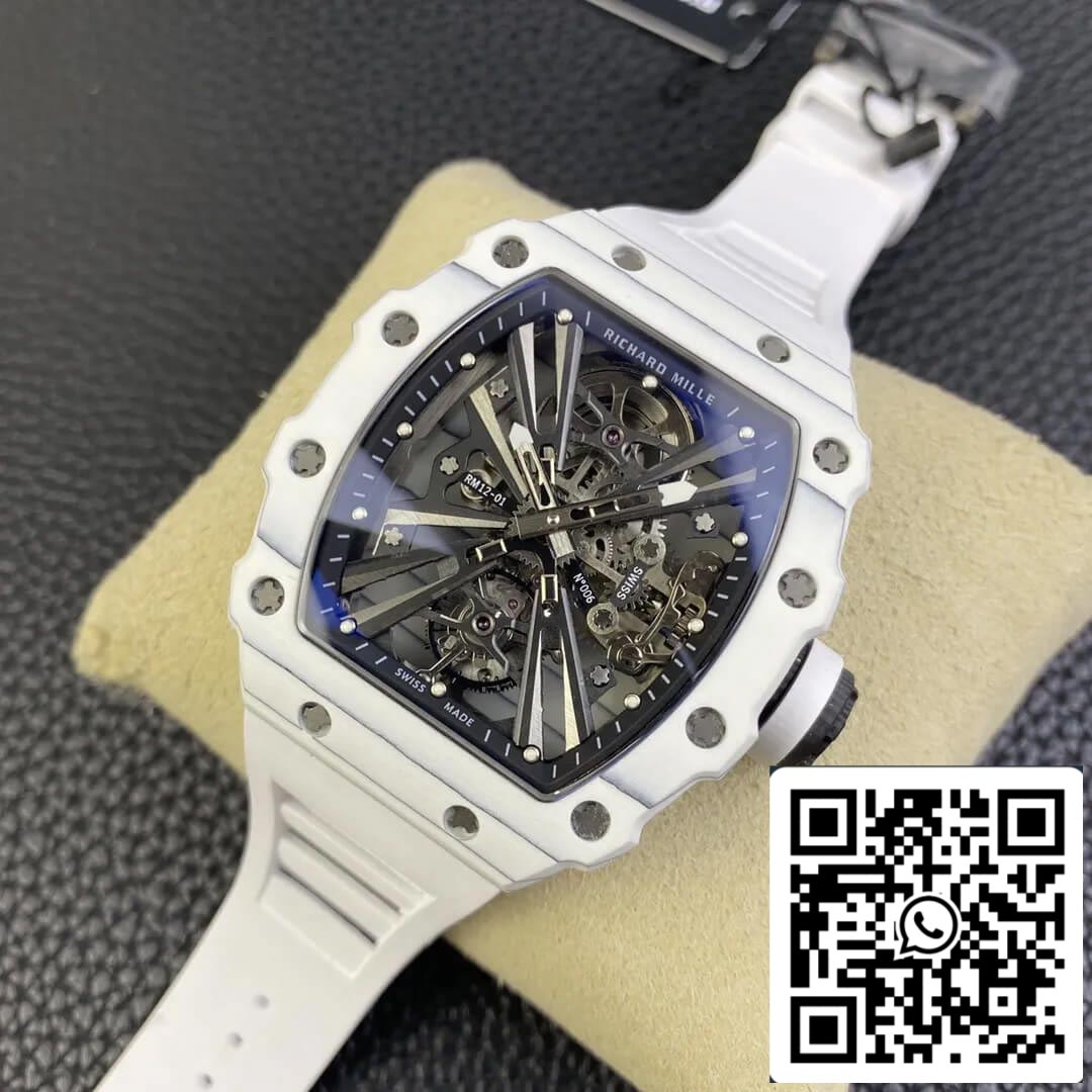 Richard Mille RM12-01 Tourbillon 1:1 Best Edition RM Fabbrica White Rubber cinturino