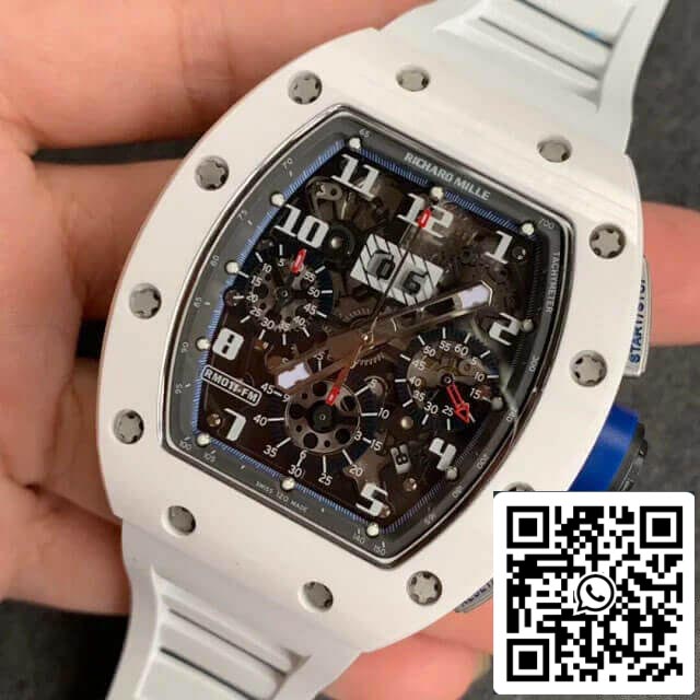 Richard Mille RM-011 1:1 Best Edition KV Fabbrica Ceramic White Rubber cinturino