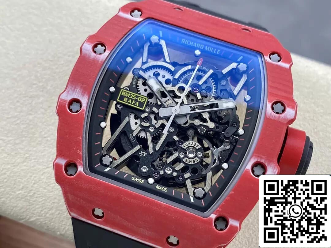 Richard Mille RM35-02 1:1 Best Edition T+ Fabbrica Red Carbon Fiber NTPT Case Black cinturino