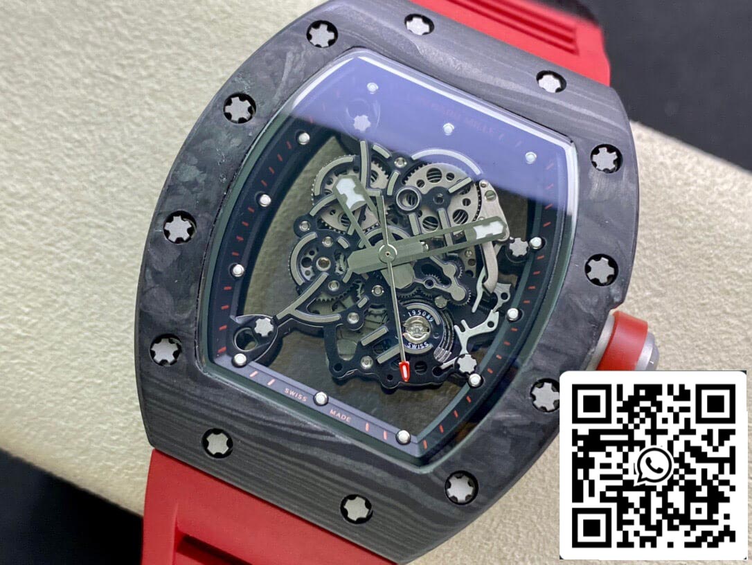 Richard Mille RM055 1:1 Best Edition KV Fabbrica V2 Cinturón de fibra de carbono rojo