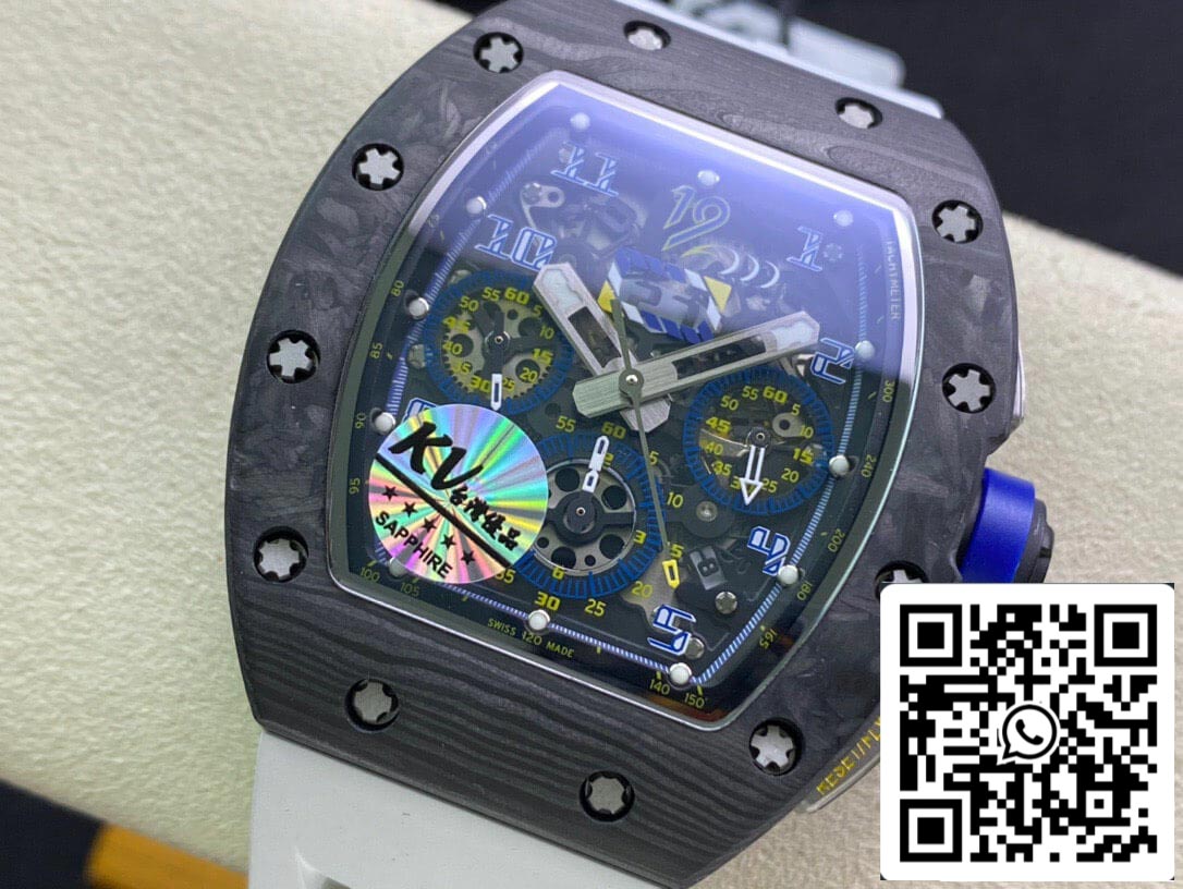 Richard Mille RM011 1:1 Best Edition KV Fabbrica Carbon Fiber White cinturino