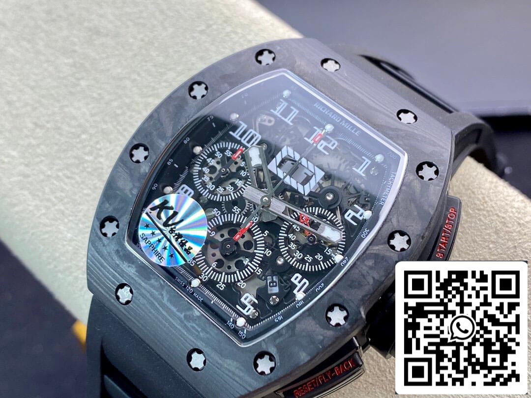 Richard Mille RM011 1:1 Best Edition KV Fabbrica Carbon Fiber Black Rubber cinturino