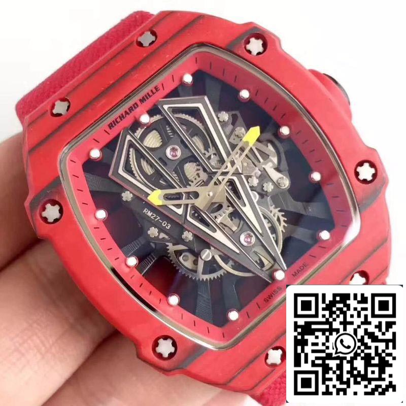 Richard Mille RM27-03 KV Fabbrica 1:1 Best Edition Swiss ETA9015 Carbono forjado rojo