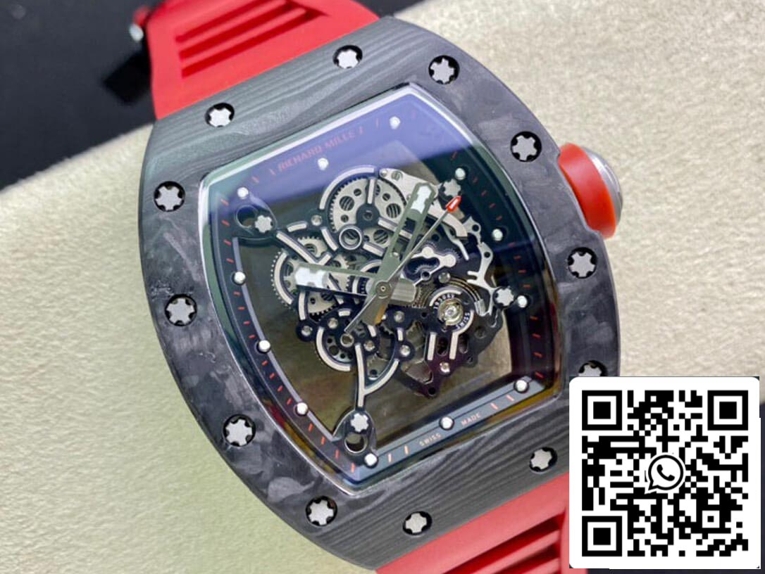 Richard Mille RM055 1:1 Best Edition KV Fabbrica V2 Cinturón de fibra de carbono rojo