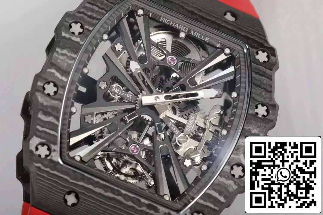 Richard Mille RM12-01 Tourbillon 1:1 Best Edition RM Fabbrica Carbon Fiber Skeleton Dial