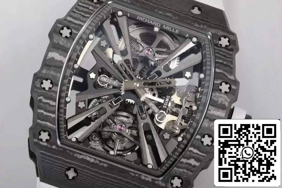 Richard Mille RM12-01 Tourbillon 1:1 Best Edition RM Fabrica Fibra de Carbono Branco Cinturino
