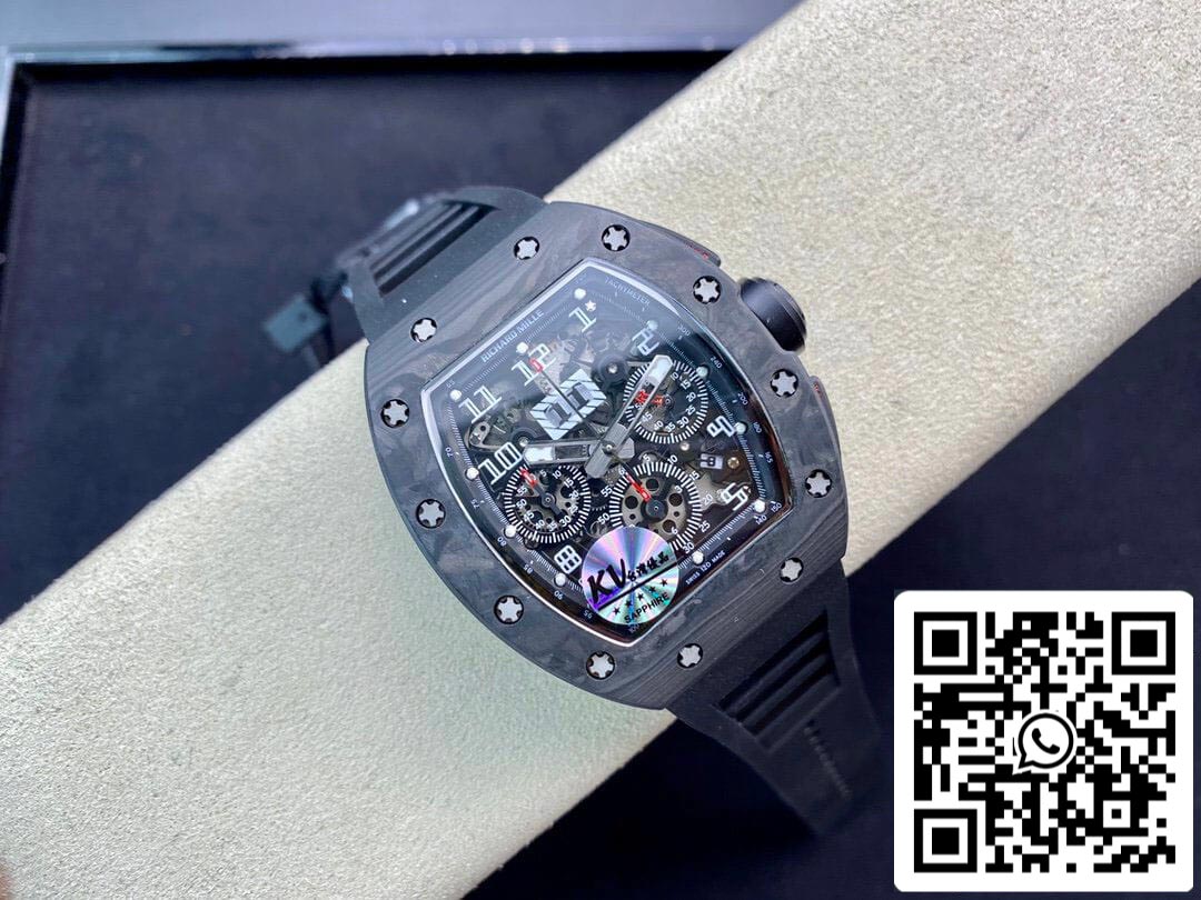 Richard Mille RM011 1:1 Best Edition KV Fabbrica Carbon Fiber Black Rubber cinturino