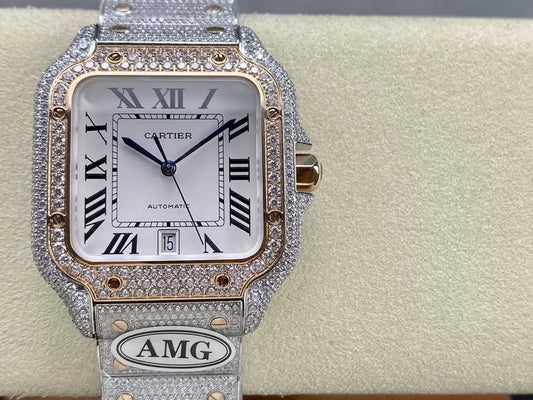 Santos De Cartier Diamond Watches quadrante bianco 1:1 edizione migliore AMG Fabbrica Swarovski Stone