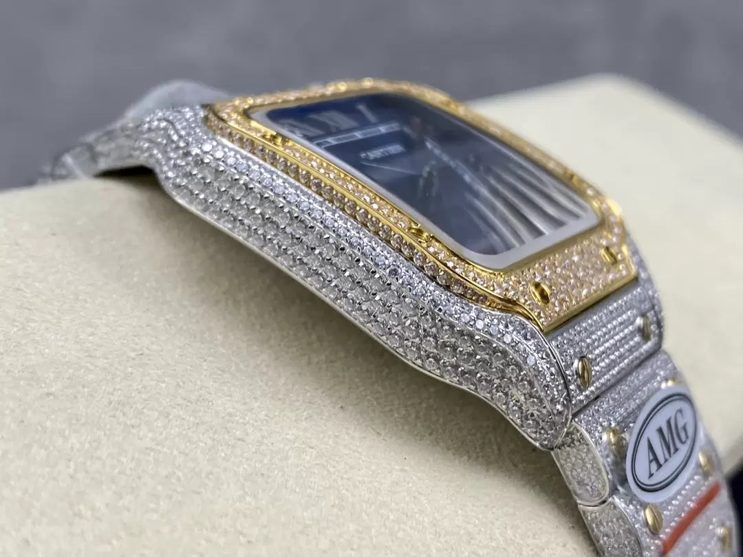 Santos De Cartier Diamond Watches quadrante azul e Oro 1:1 edizione migliore AMG Fabbrica Swarovski Stone