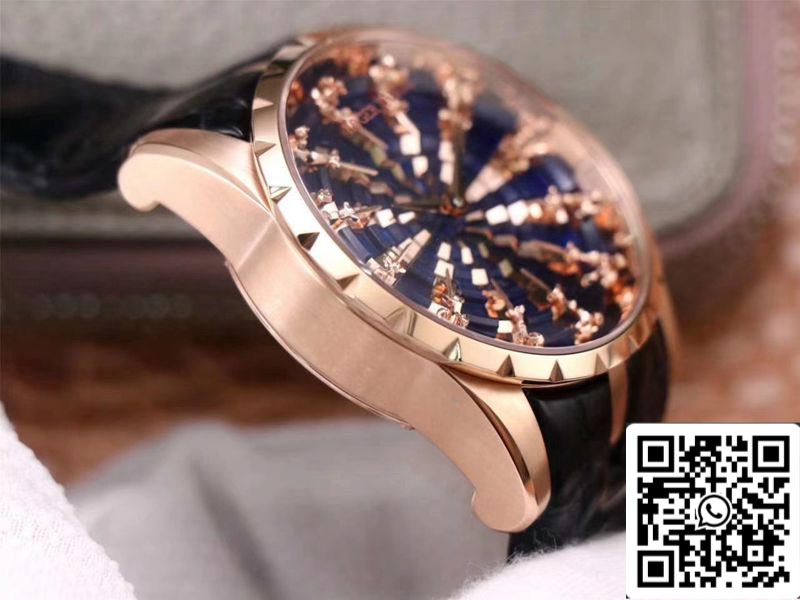 Roger Dubuis Excalibur RDDBEX0684 1:1 Best Edition ZZ Fabbrica Rose Gold Blue Dial Swiss ETA9015
