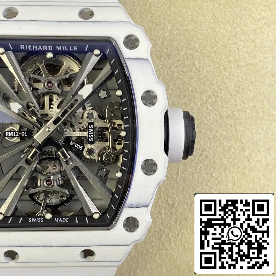 Richard Mille RM12-01 Tourbillon 1:1 Best Edition RM Fabbrica White Rubber cinturino
