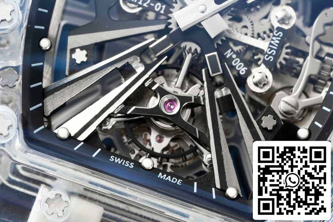 Richard Mille RM12-01 1:1 Best Edition RM Fabbrica Tourbillon Transparent Version Blue cinturino