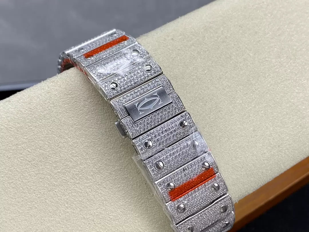 Santos De Cartier Diamond Watches quadrante blu and Argento 1:1 edizione migliore AMG Fabbrica Swarovski Stone