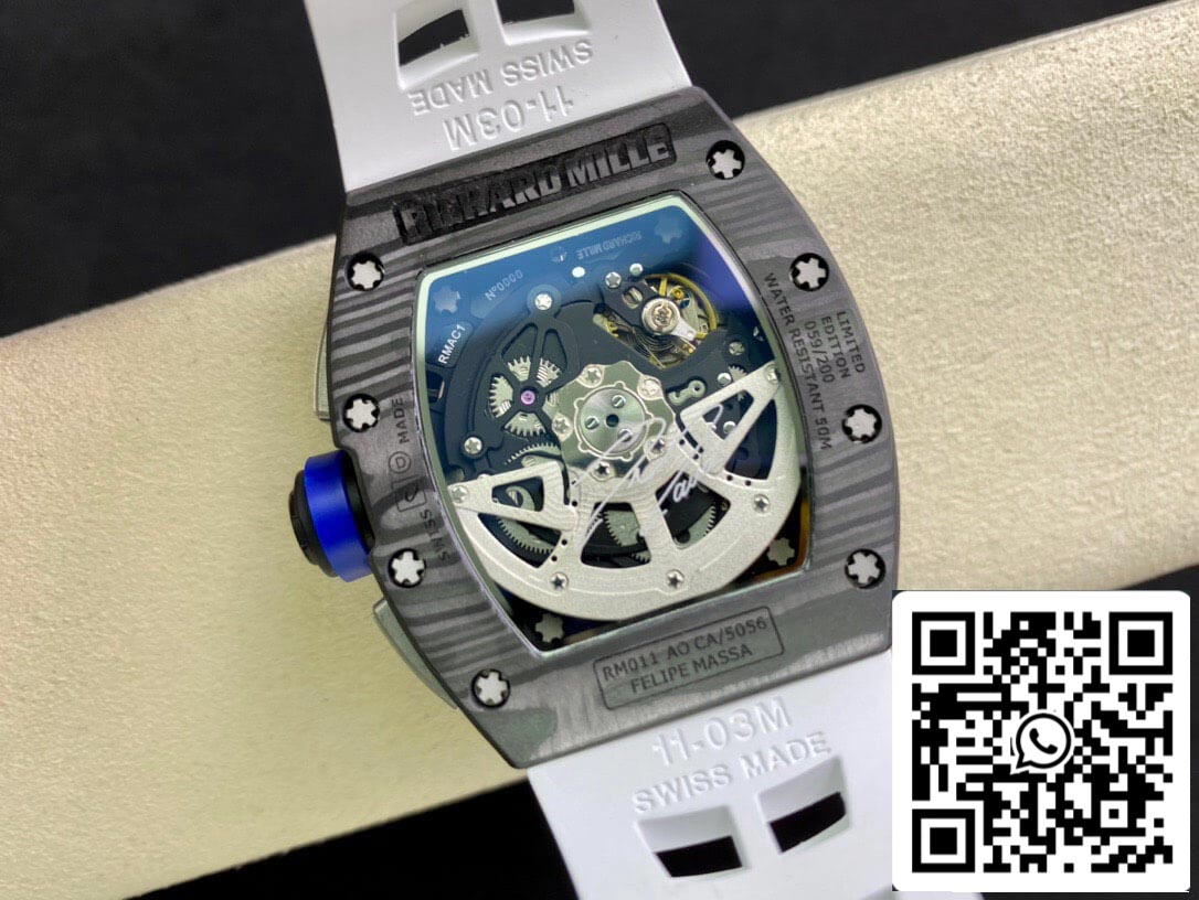 Richard Mille RM011 1:1 Best Edition KV Fabbrica Carbon Fiber White cinturino
