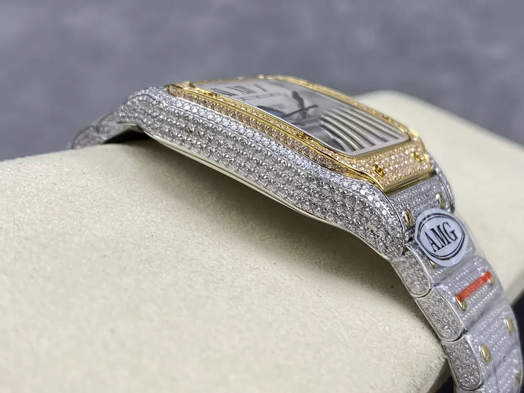 Santos De Cartier Diamond Watches quadrante bianco e Oro 1:1 edizione migliore AMG Fabbrica Swarovski Stone