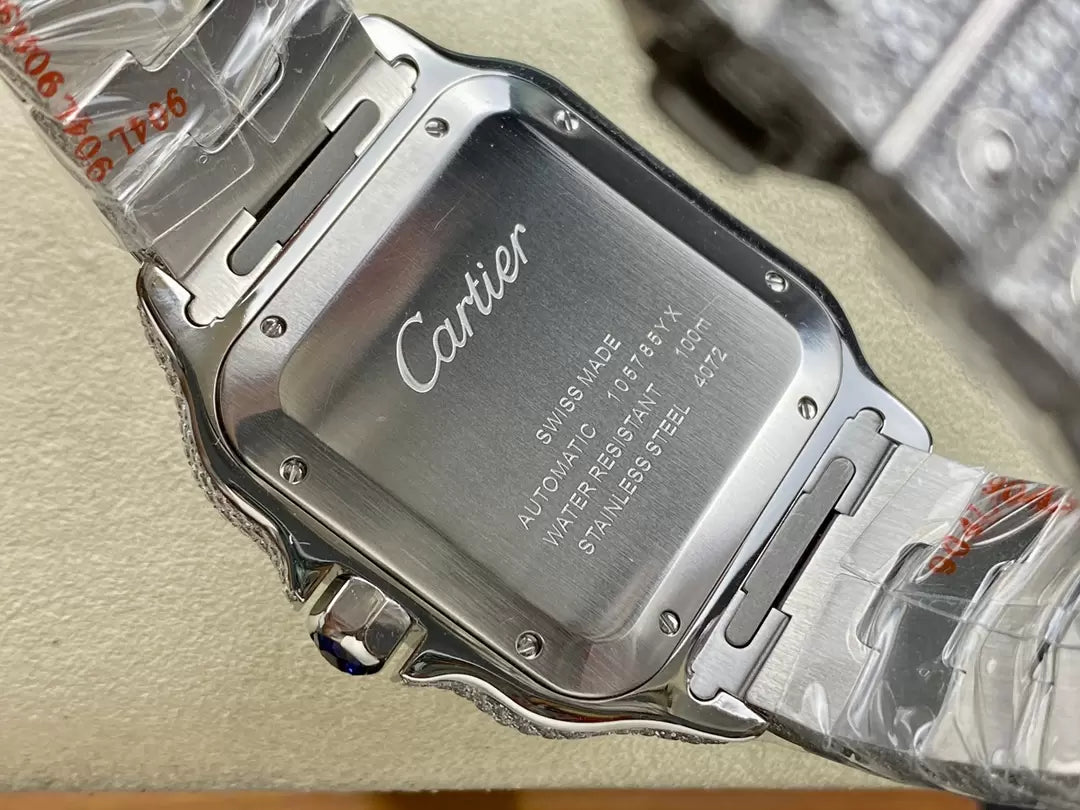Santos De Cartier Diamond Watches quadrante blu and Argento 1:1 edizione migliore AMG Fabbrica Swarovski Stone