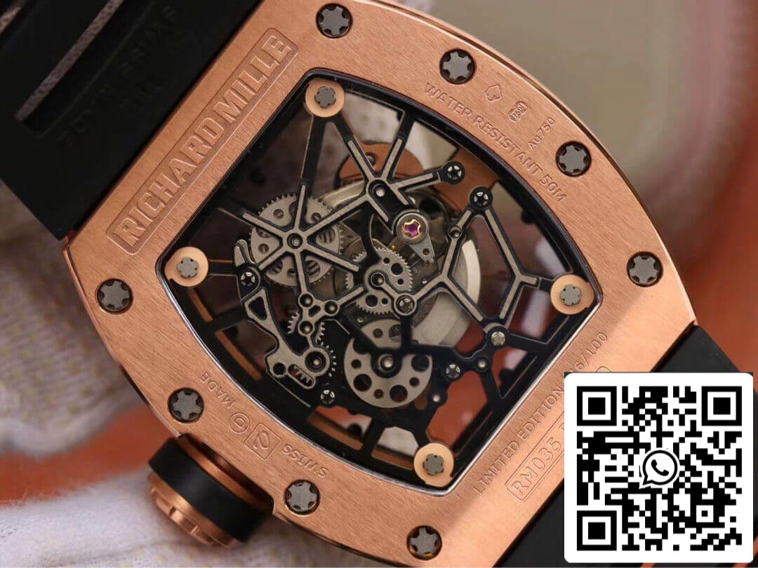 Richard Mille RM035 Americas KV Fabbrica 1:1 Best Edition Rose Gold Black cinturino