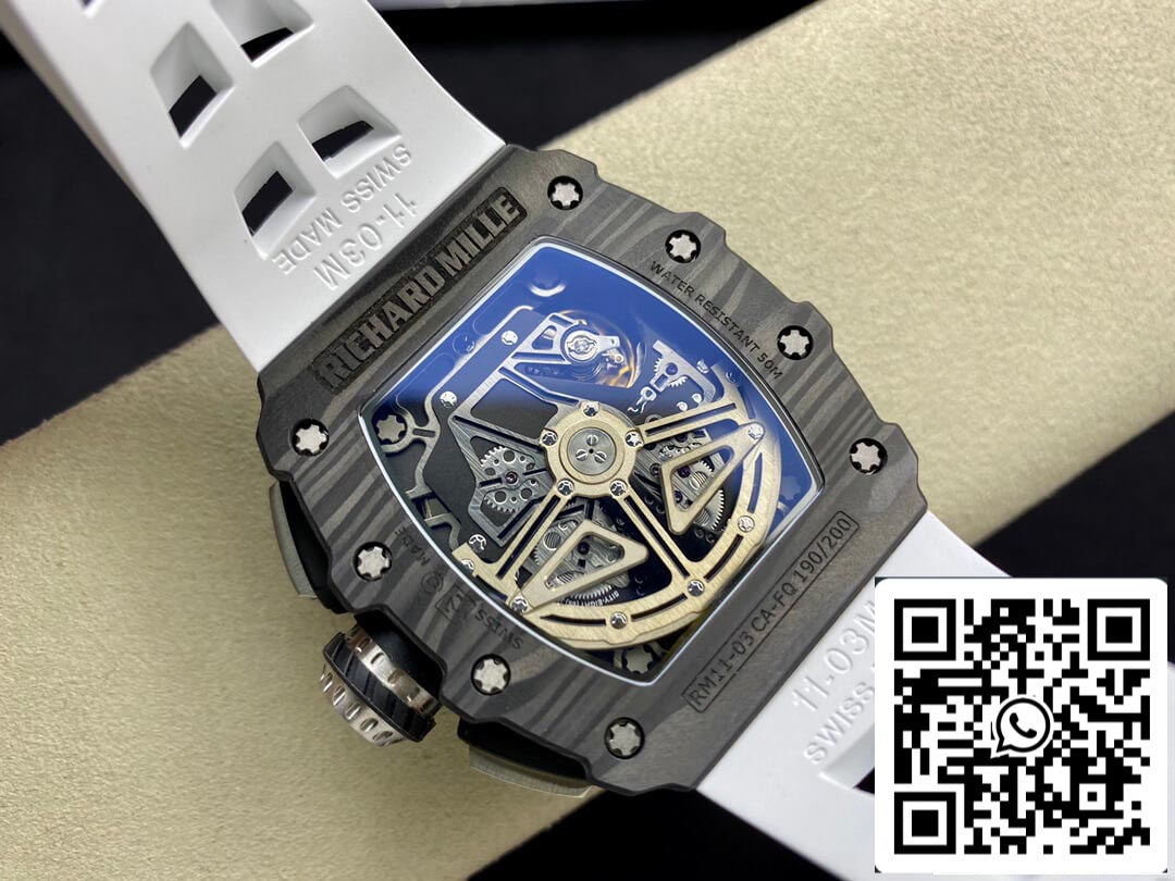Richard Mille RM011-03 1:1 Best Edition KV Fabbrica Carbon Fiber White cinturino