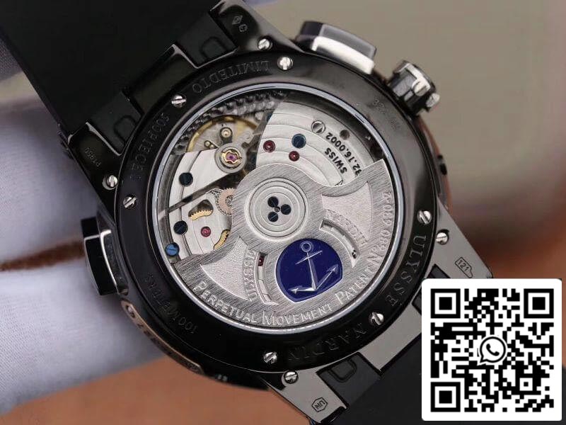 Ulysse Nardin El Toro 322-00-3 acciaio inossidabile Case All Working GMT Calendar Men Watches 1:1 Best Edition Swiss UN-32 movimento Black line pattern dial