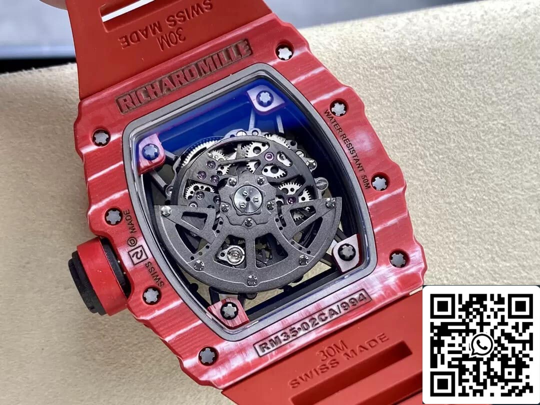 Richard Mille RM35-02 1:1 Best Edition T+ Fabbrica Carbon Fiber Red Rubber cinturino