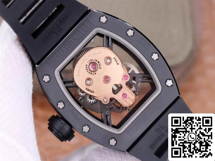 Richard Mille RM52-01 Tourbillon 1:1 edizione migliore JB Fabbrica Rose Gold Skull Dial
