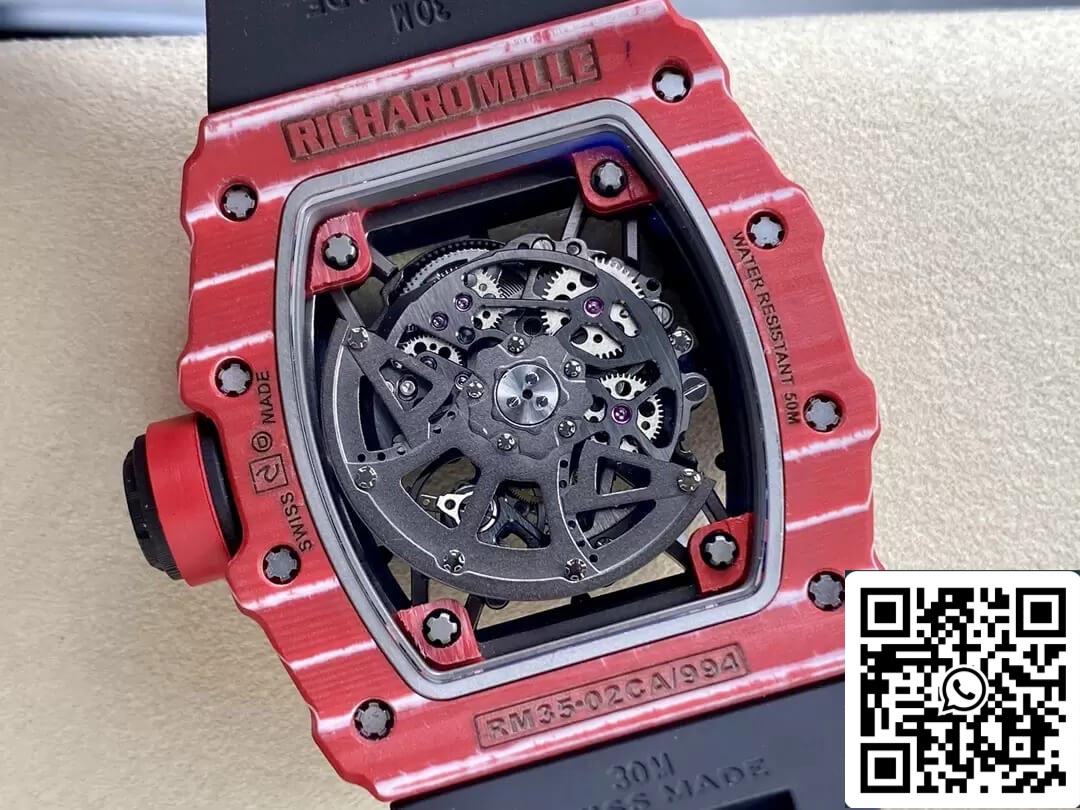 Richard Mille RM35-02 1:1 Best Edition T+ Fabbrica Red Carbon Fiber NTPT Case Black cinturino
