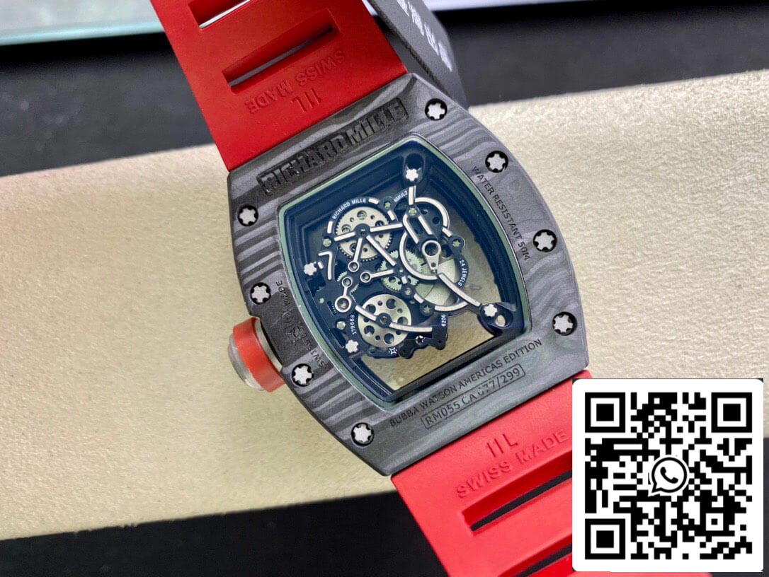 Richard Mille RM055 1:1 Best Edition KV Fabbrica V2 Cinturón de fibra de carbono rojo