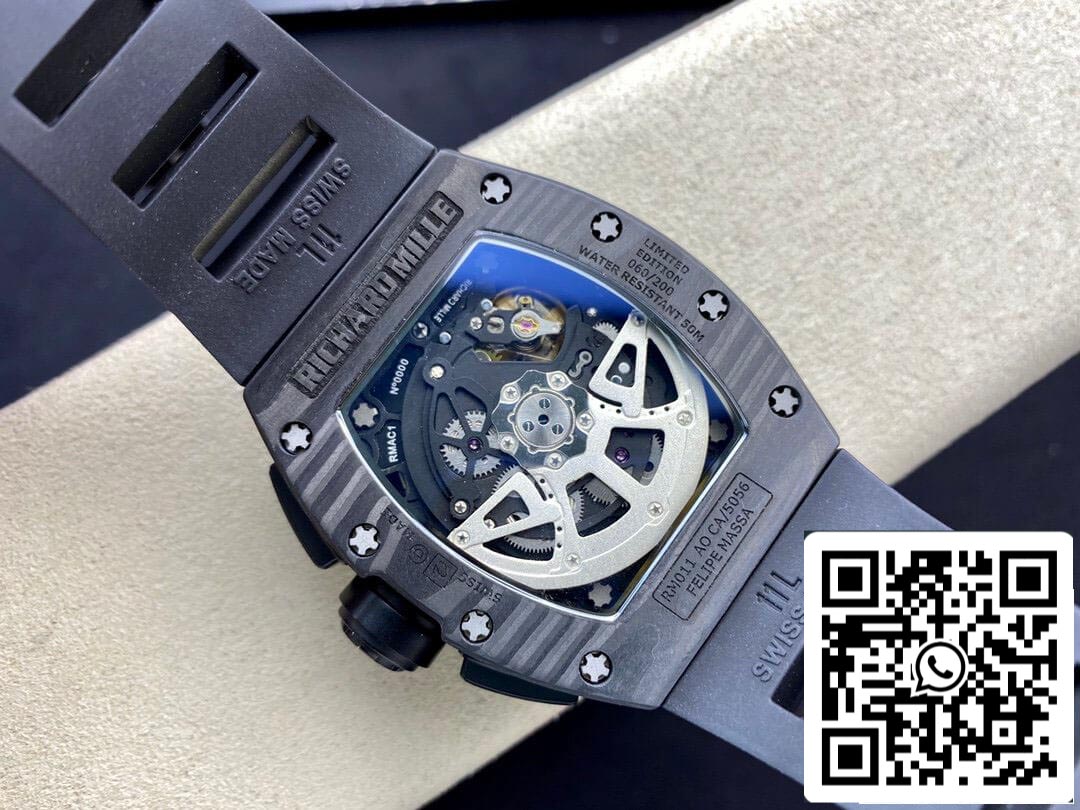 Richard Mille RM011 1:1 Best Edition KV Fabbrica Carbon Fiber Black Rubber cinturino