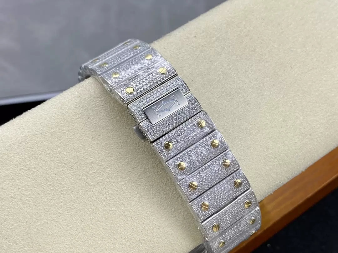 Santos De Cartier Diamond Watches quadrante bianco e Oro 1:1 edizione migliore AMG Fabbrica Swarovski Stone
