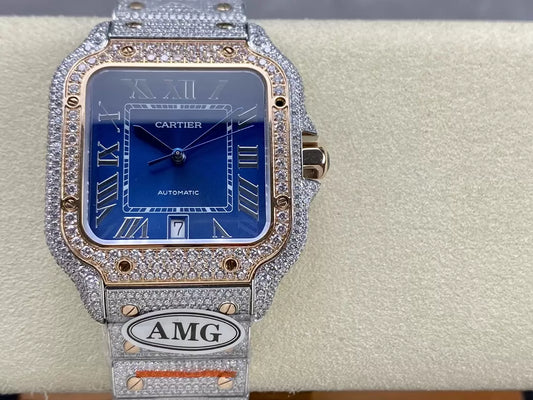 Santos De Cartier Diamond Watches quadrante blu 1:1 edizione migliore AMG Fabbrica Swarovski Stone