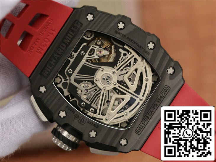 Richard Mille RM11-03 1:1 Best Edition KV Fabbrica Carbon Fiber Red cinturino
