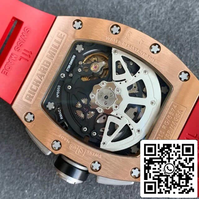 Richard Mille RM011 1:1 Best Edition KV Fabbrica Rose Gold Red cinturino