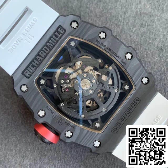 Richard Mille RM35-02 1:1 Best Edition KV Fabbrica V3 Carbon Fiber White cinturino