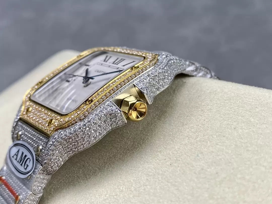 Santos De Cartier Diamond Watches quadrante bianco e Oro 1:1 edizione migliore AMG Fabbrica Swarovski Stone