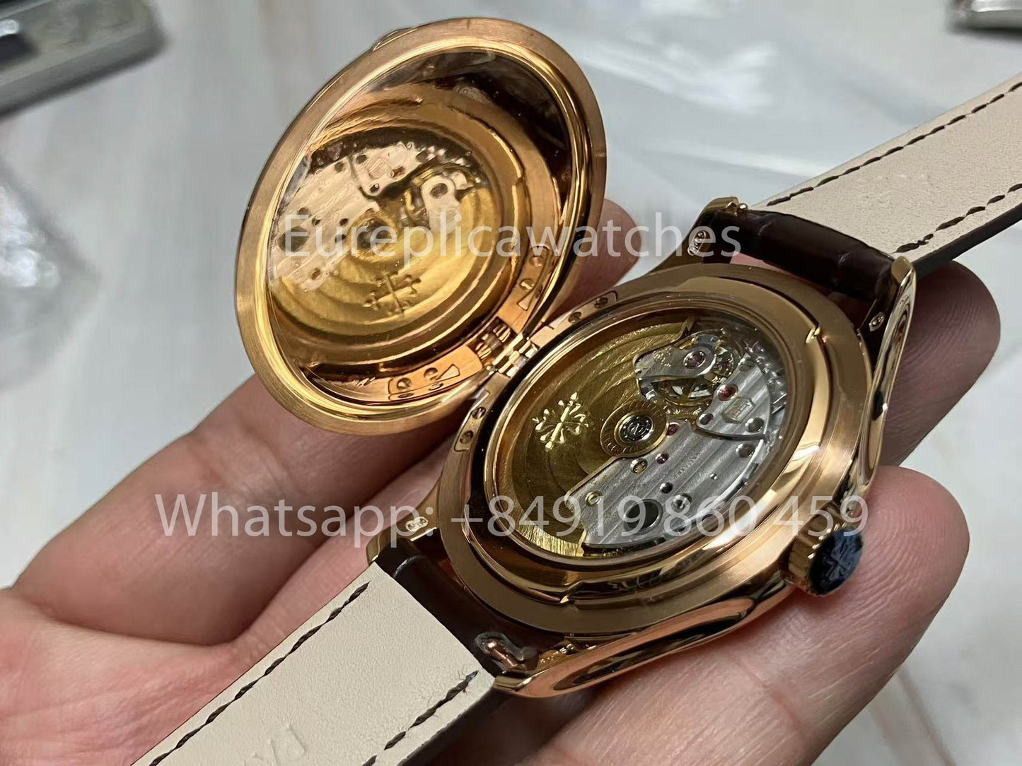 Patek Philippe Calatrava 5227G Rosa Oro 1:1 edizione migliore 3K Fabbrica Brown Pelle cinturino