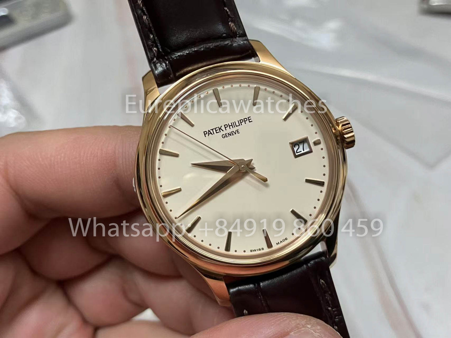 Patek Philippe Calatrava 5227G Rosa Oro 1:1 edizione migliore 3K Fabbrica Brown Pelle cinturino