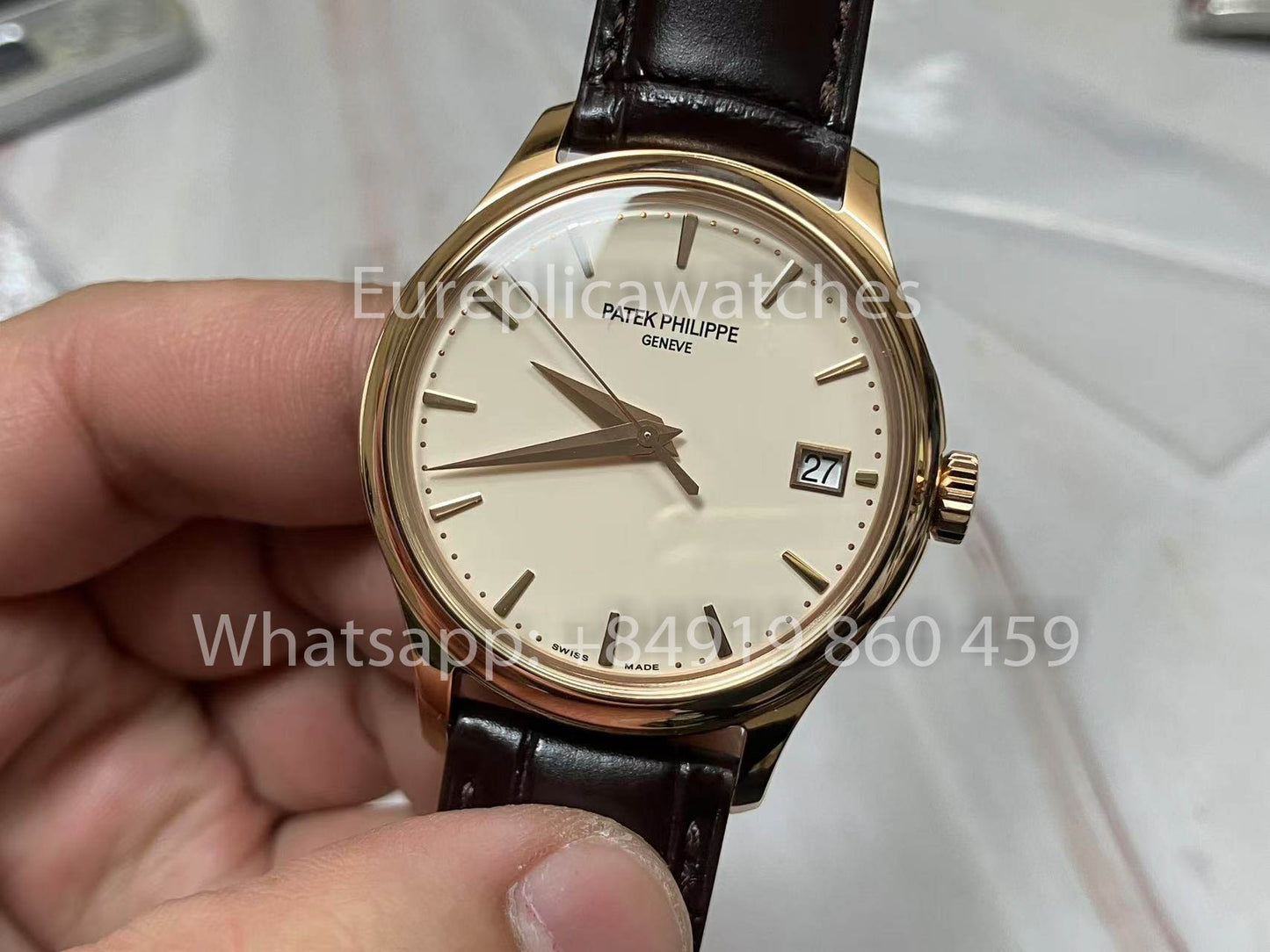 Patek Philippe Calatrava 5227G Rosa Oro 1:1 edizione migliore 3K Fabbrica Brown Pelle cinturino