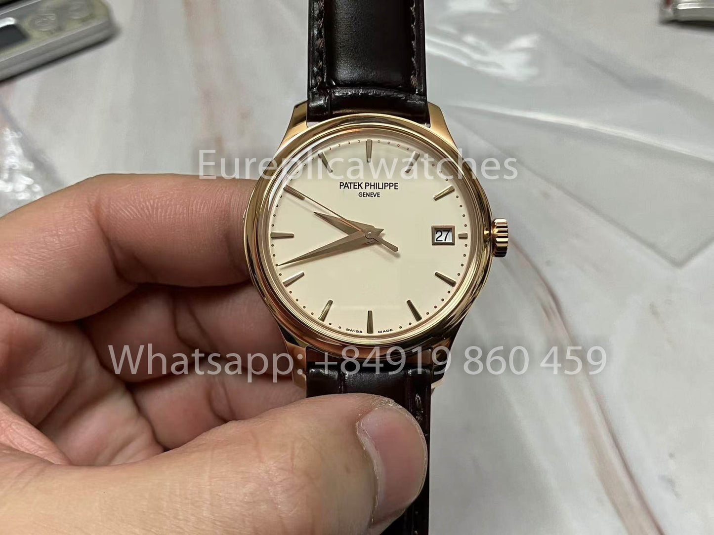 Patek Philippe Calatrava 5227G Rosa Oro 1:1 edizione migliore 3K Fabbrica Brown Pelle cinturino