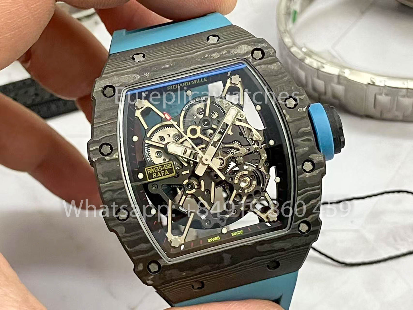Richard Mille RM035-02 1:1 Best Clone R7 Fabbrica NTPT Carbon Case Blue cinturino