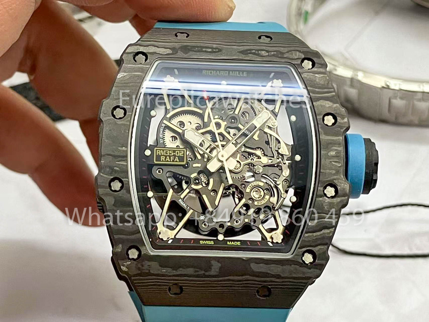 Richard Mille RM035-02 1:1 Best Clone R7 Fabbrica NTPT Carbon Case Blue cinturino