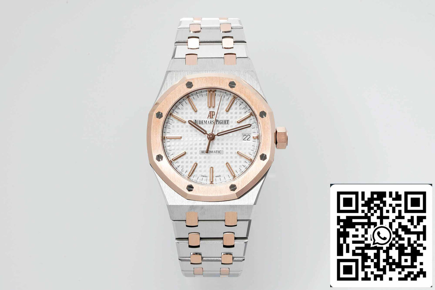 Audemars Piguet Royal Oak 15450SR.OO.1256SR.01 APS Fabbrica 1:1 edizione migliore V3 quadrante bianco Rosa Oro and Acciaio