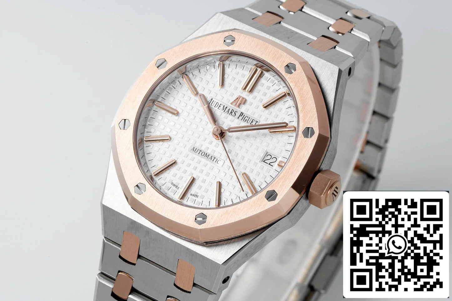 Audemars Piguet Royal Oak 15450SR.OO.1256SR.01 APS Fabbrica 1:1 edizione migliore V3 quadrante bianco Rosa Oro and Acciaio